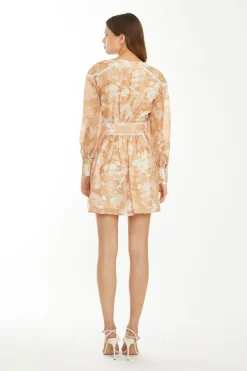 Glamorous Chic Escapes|Day Dresses|Tan White Floral Button-Through Mini-Dress -