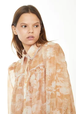 Glamorous Chic Escapes|Day Dresses|Tan White Floral Mini Shirt-Dress -