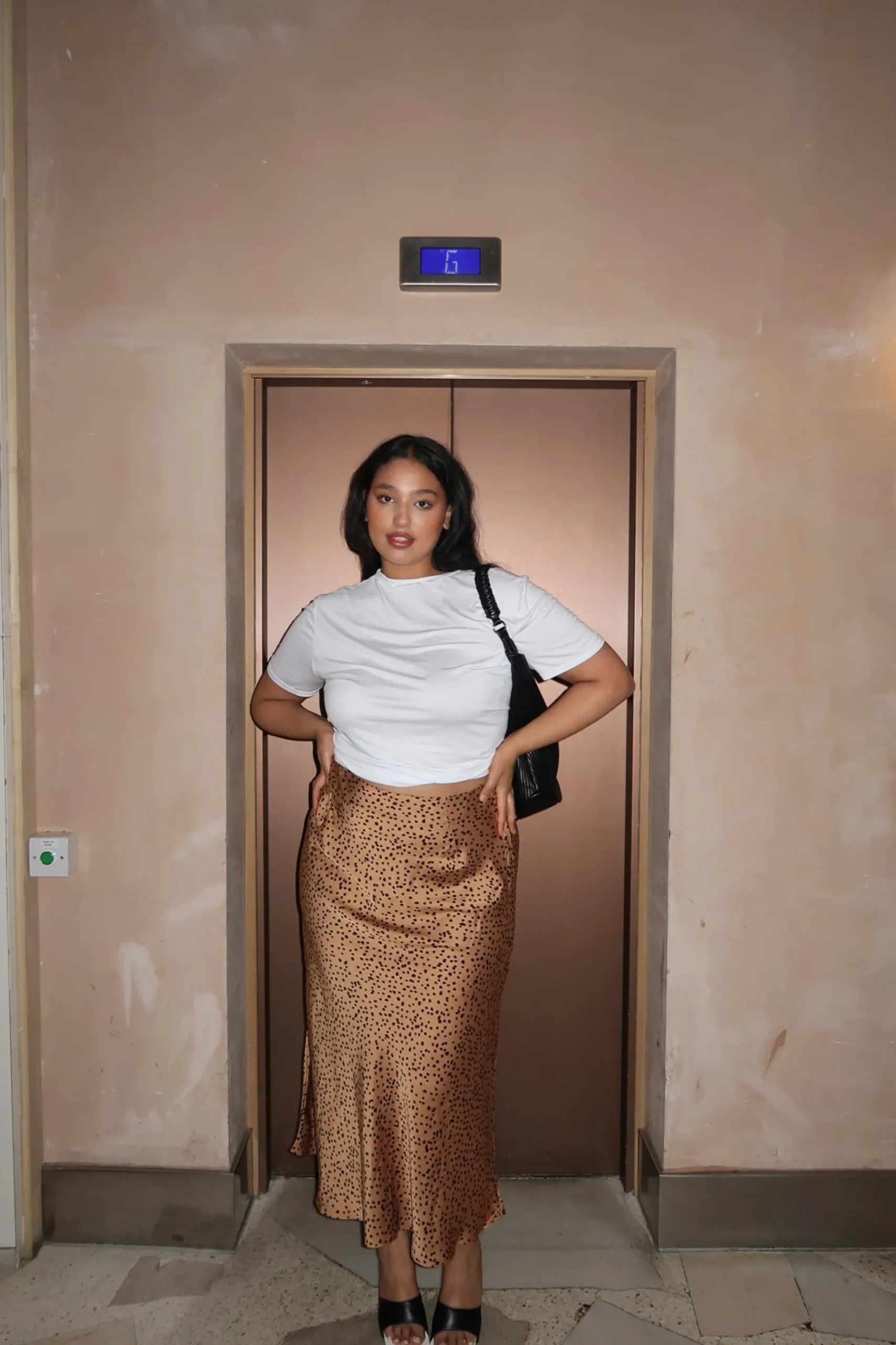 Glamorous Glamorous Curve|Midi & Midaxi Skirts|Tan-Black Spot Bias-Cut Midi Skirt -