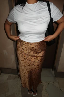 Glamorous Glamorous Curve|Midi & Midaxi Skirts|Tan-Black Spot Bias-Cut Midi Skirt -