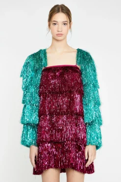 Glamorous Go To Partywear|Jackets|Teal Tinsel Fringe Jacket -