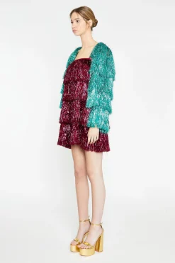 Glamorous Go To Partywear|Jackets|Teal Tinsel Fringe Jacket -