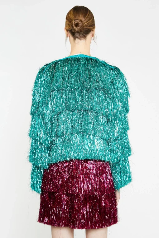 Glamorous Go To Partywear|Jackets|Teal Tinsel Fringe Jacket -
