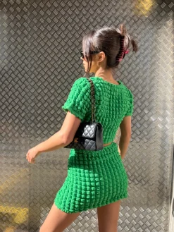 Glamorous Chic Escapes|Co-ords|Textured Green Crop Top -
