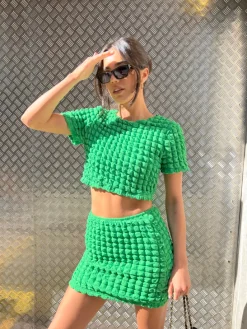 Glamorous Chic Escapes|Co-ords|Textured Green Crop Top -