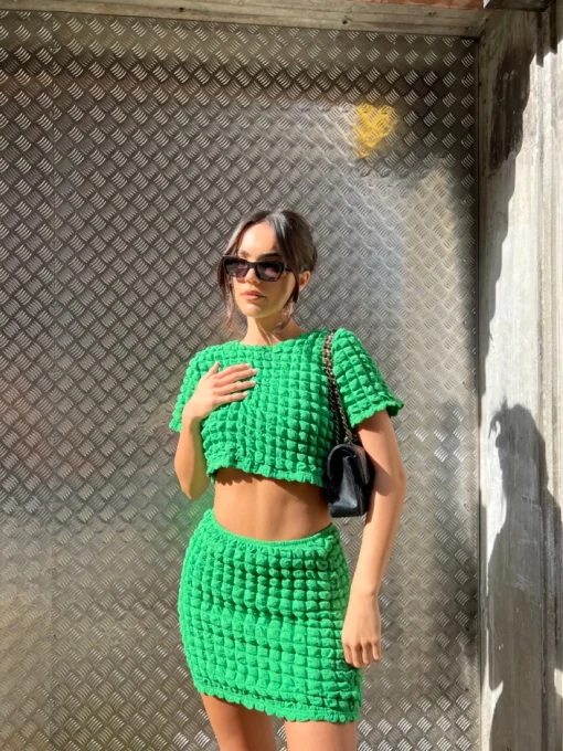 Glamorous Going Out Skirts|Chic Escapes|Textured Green Mini Skirt -