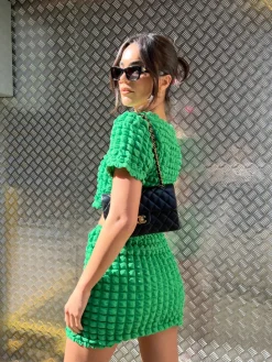 Glamorous Going Out Skirts|Chic Escapes|Textured Green Mini Skirt -