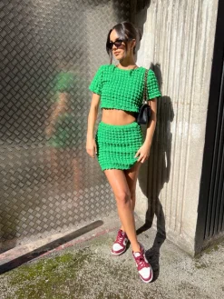 Glamorous Going Out Skirts|Chic Escapes|Textured Green Mini Skirt -