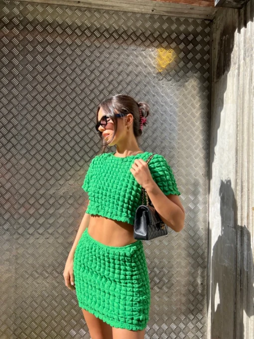 Glamorous Going Out Skirts|Chic Escapes|Textured Green Mini Skirt -