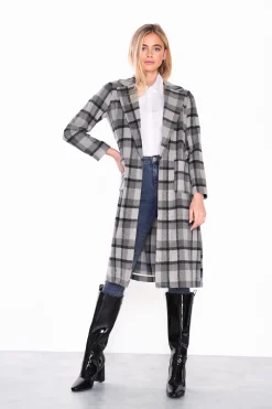 Glamorous Coats|Tonal-Grey Check Collared Over-Coat -