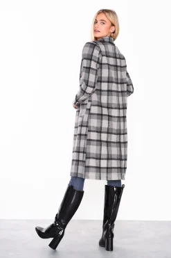 Glamorous Coats|Tonal-Grey Check Collared Over-Coat -