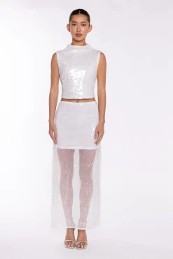 Glamorous Going Out Skirts|Go To Partywear|Transparent-Sequin Side-Split Midaxi-Skirt -