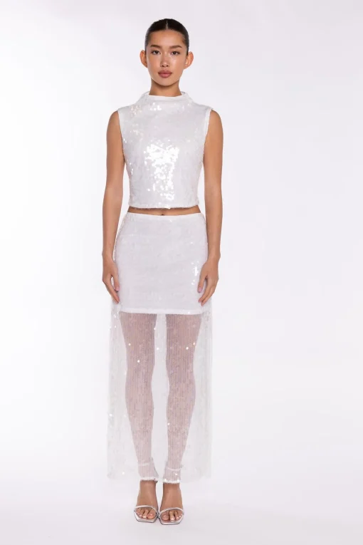 Glamorous Going Out Skirts|Go To Partywear|Transparent-Sequin Side-Split Midaxi-Skirt -