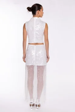Glamorous Going Out Skirts|Go To Partywear|Transparent-Sequin Side-Split Midaxi-Skirt -