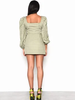 Glamorous Mini Skirts|Turquoise Multi Check Side Split Mini Skirt -