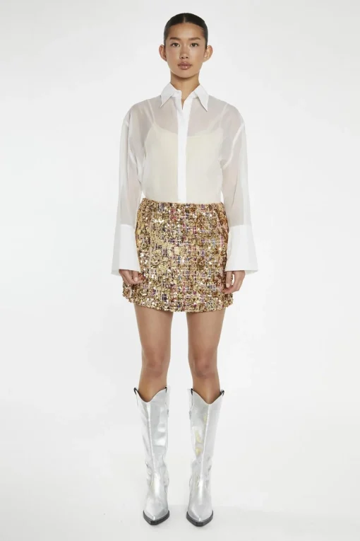 Glamorous Going Out Skirts|Mini Skirts|Tweed Gold-Sequin Mini-Skirt -