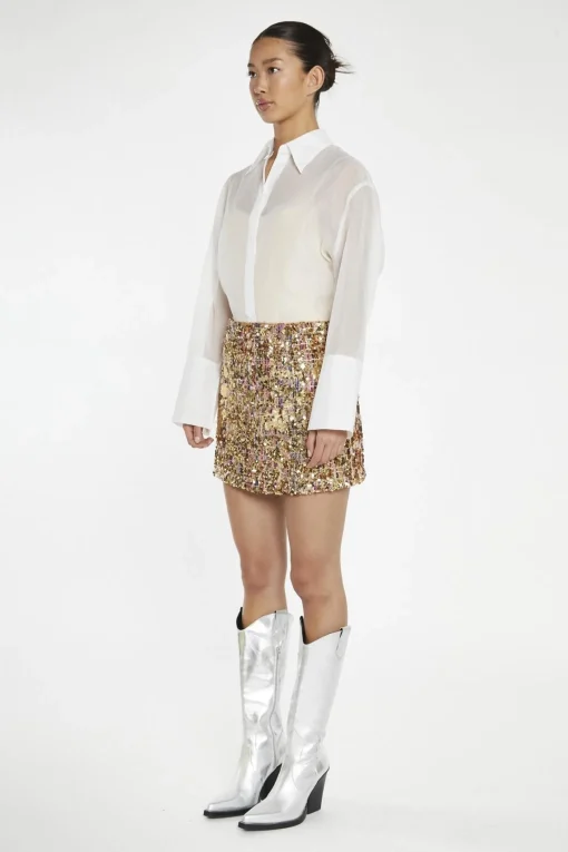 Glamorous Going Out Skirts|Mini Skirts|Tweed Gold-Sequin Mini-Skirt -