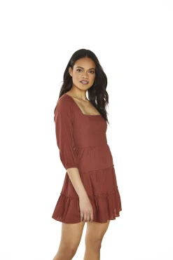 Glamorous Day Dresses|Mini Dresses|Umber Square-Neck Mini-Dress -
