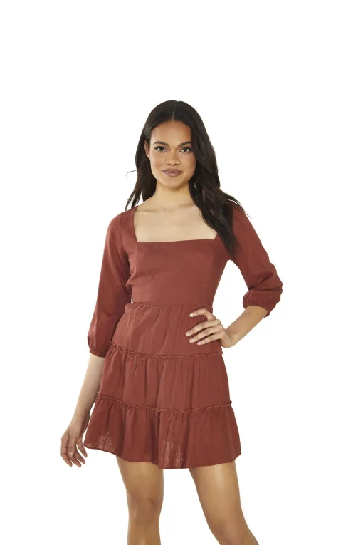 Glamorous Day Dresses|Mini Dresses|Umber Square-Neck Mini-Dress -