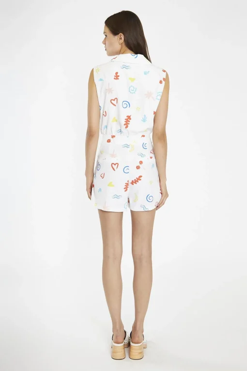 Glamorous Playsuits|Vacation-Print Collared Playsuit -