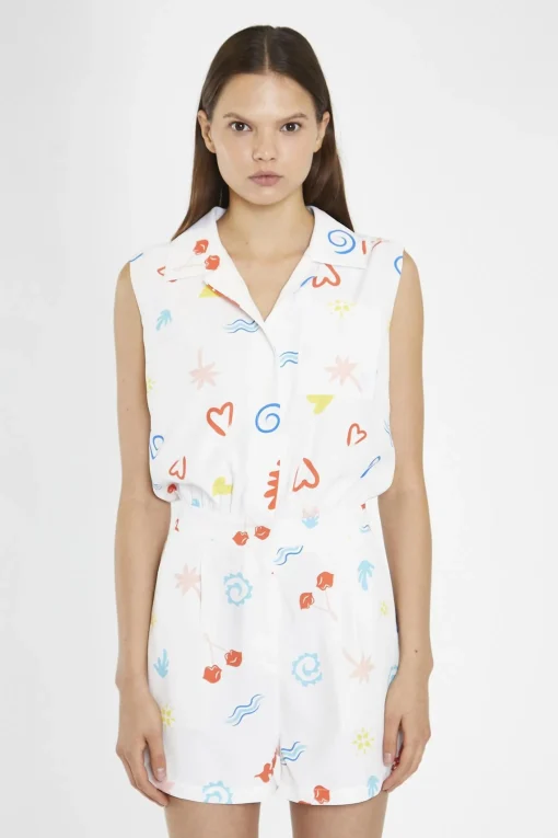 Glamorous Playsuits|Vacation-Print Collared Playsuit -