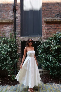 Glamorous Dresses|Maxi Dresses|Vanilla Bandeau-Pleated Maxi-Dress -