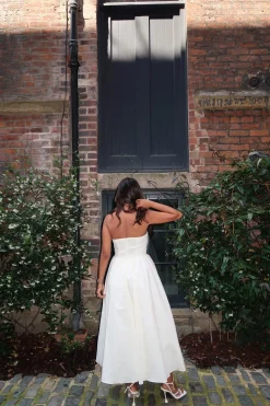 Glamorous Dresses|Maxi Dresses|Vanilla Bandeau-Pleated Maxi-Dress -