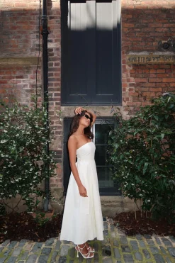 Glamorous Dresses|Maxi Dresses|Vanilla Bandeau-Pleated Maxi-Dress -