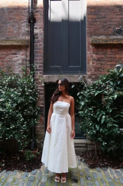 Glamorous Dresses|Maxi Dresses|Vanilla Bandeau-Pleated Maxi-Dress -
