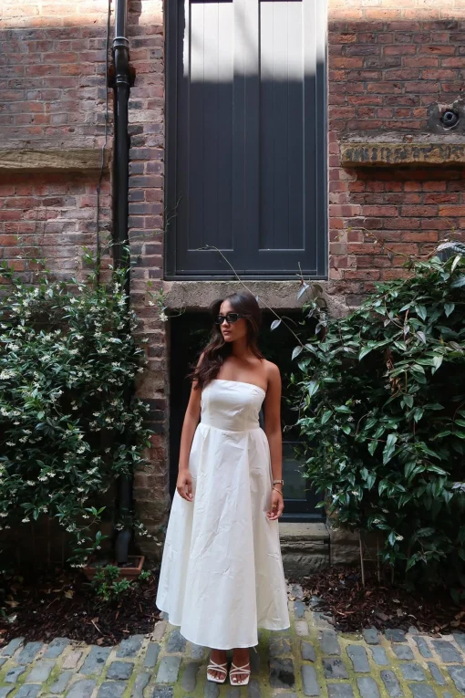 Glamorous Dresses|Maxi Dresses|Vanilla Bandeau-Pleated Maxi-Dress -