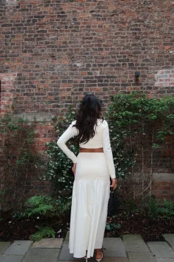 Glamorous Co-ords|Bottoms|Vanilla Half-Pleated-High-Waist Maxi-Skirt -