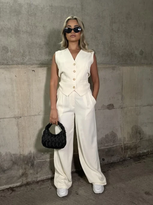 Glamorous Prom|Workwear|Vanilla Wide Leg Low-Rise-Trousers -