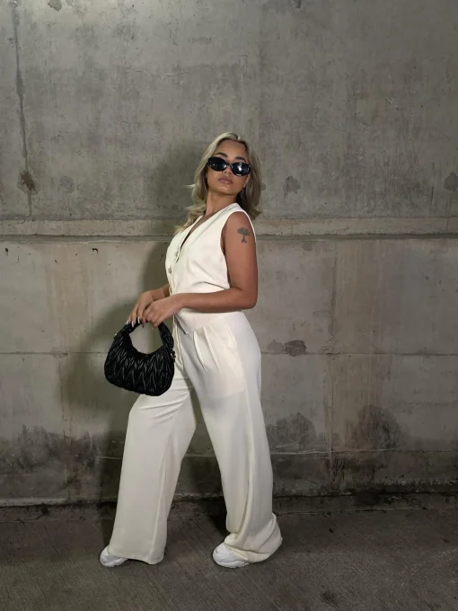 Glamorous Prom|Workwear|Vanilla Wide Leg Low-Rise-Trousers -