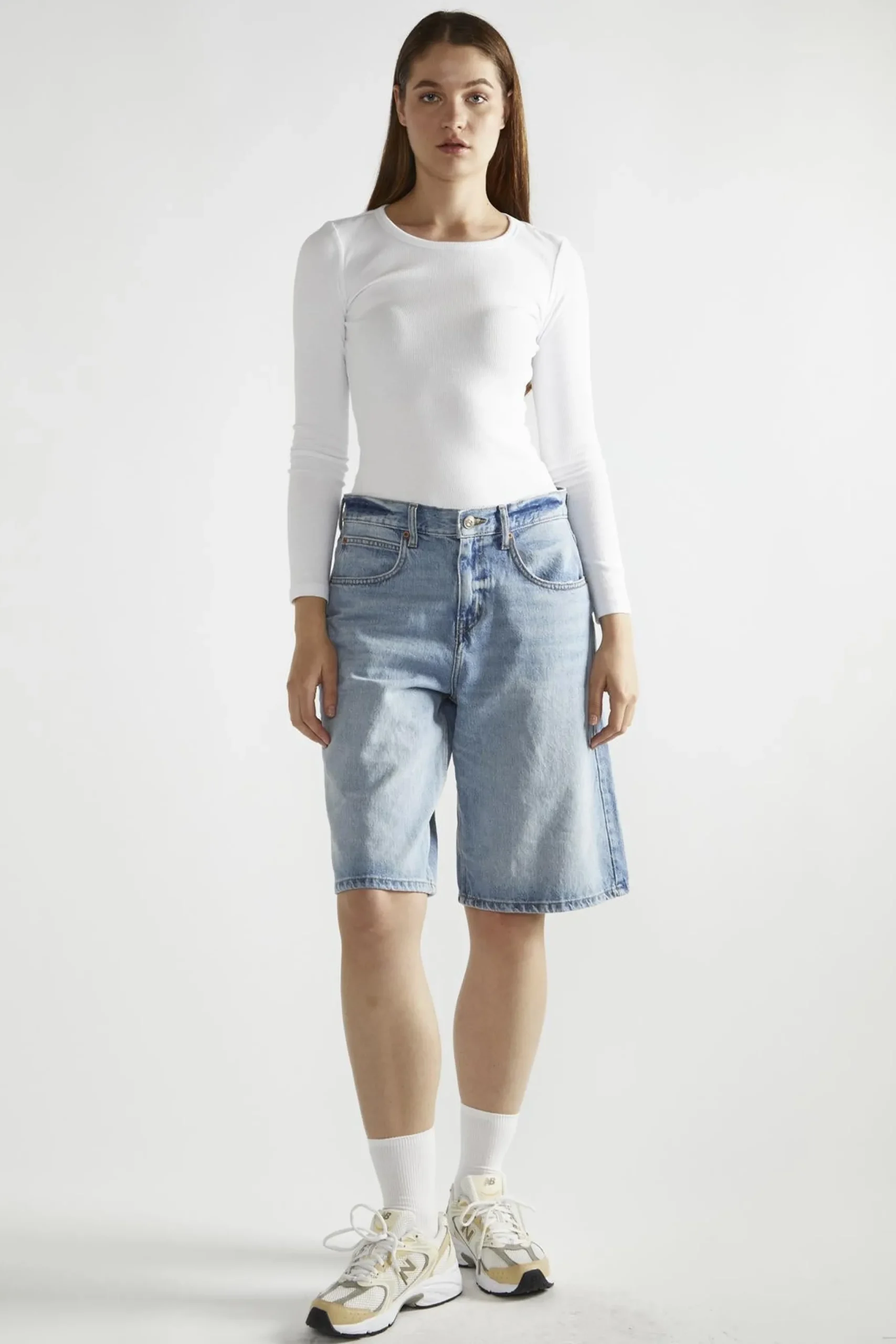 Glamorous Denim Shorts|Vintage-Blue Denim Long Shorts -