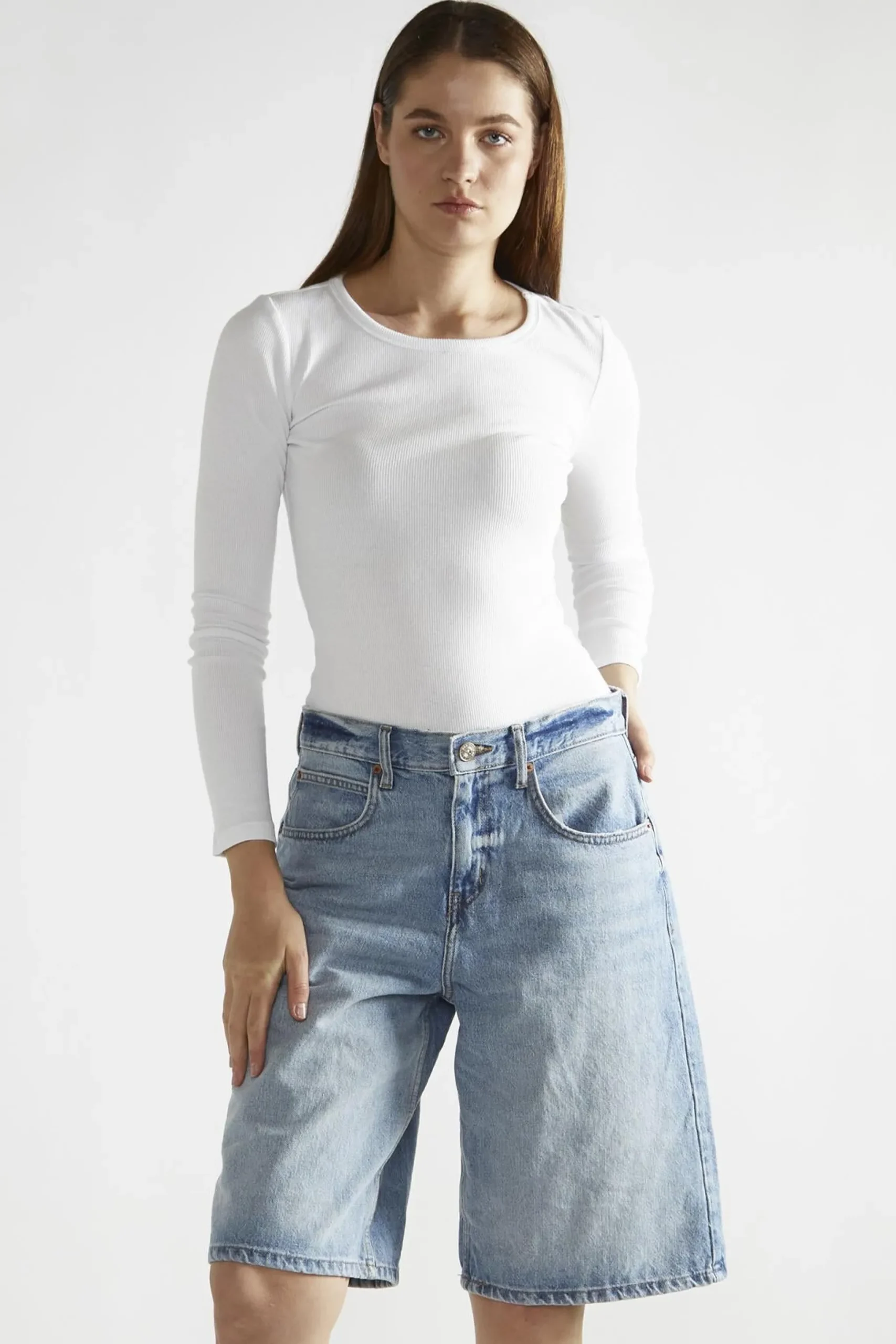 Glamorous Denim Shorts|Vintage-Blue Denim Long Shorts -