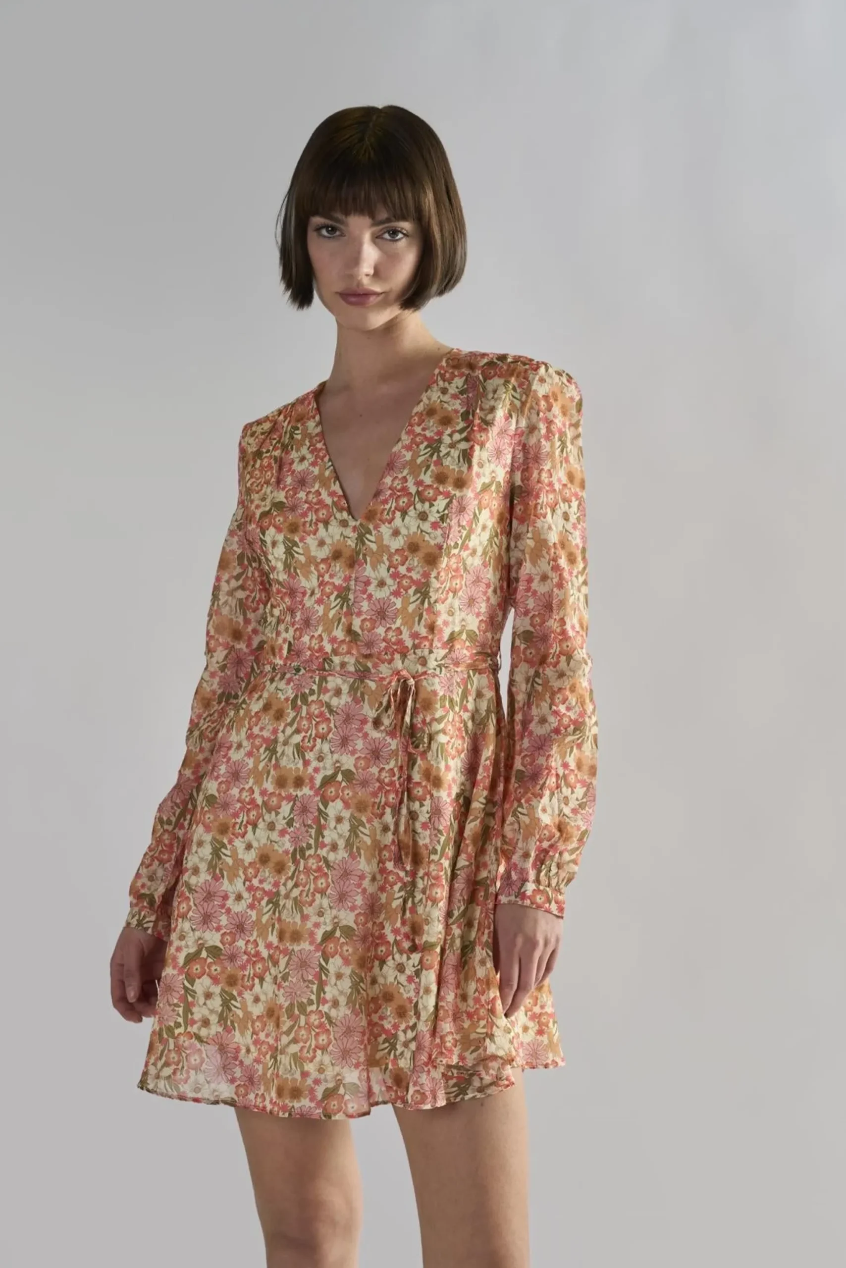 Glamorous Day Dresses|Mini Dresses|Vintage-Floral V-Neck Mini-Dresses -