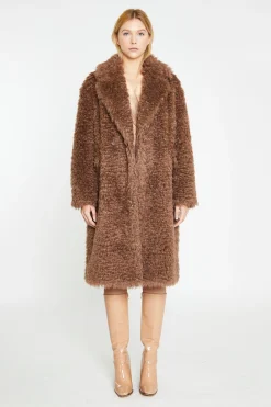 Glamorous Faux Fur & Leather|Longline Coats|Walnut Faux-Fur Midi-Coat -