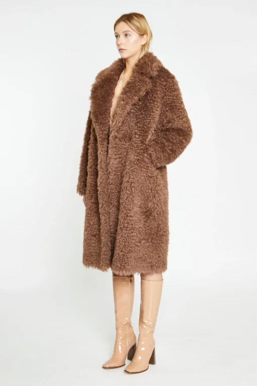 Glamorous Faux Fur & Leather|Longline Coats|Walnut Faux-Fur Midi-Coat -