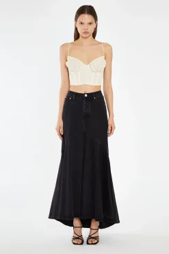 Glamorous Workwear|Denim Skirts|Washed Black Denim Fishtail Maxi-Skirt -