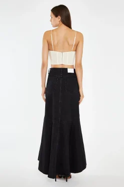 Glamorous Workwear|Denim Skirts|Washed Black Denim Fishtail Maxi-Skirt -