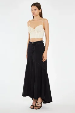 Glamorous Workwear|Denim Skirts|Washed Black Denim Fishtail Maxi-Skirt -