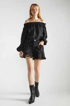 Glamorous Denim Shorts|Washed Black Distressed Denim Shorts -