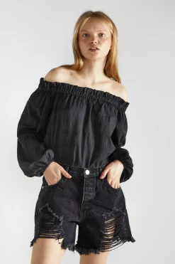 Glamorous Denim Shorts|Washed Black Distressed Denim Shorts -