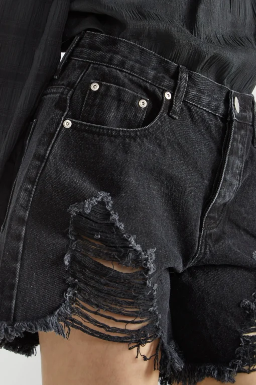 Glamorous Denim Shorts|Washed Black Distressed Denim Shorts -