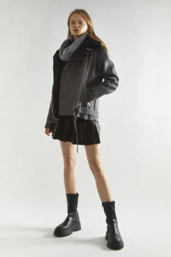 Glamorous Jackets|Washed Black Leather Midi- Jacket -