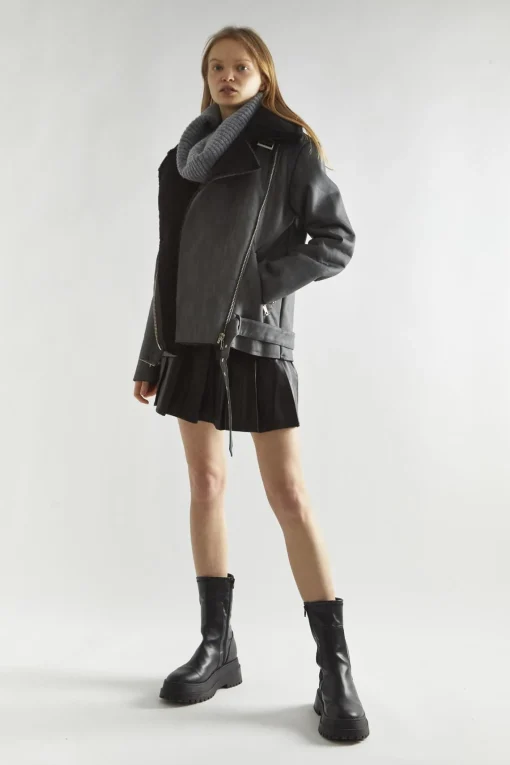 Glamorous Jackets|Washed Black Leather Midi- Jacket -