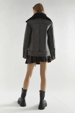 Glamorous Jackets|Washed Black Leather Midi- Jacket -
