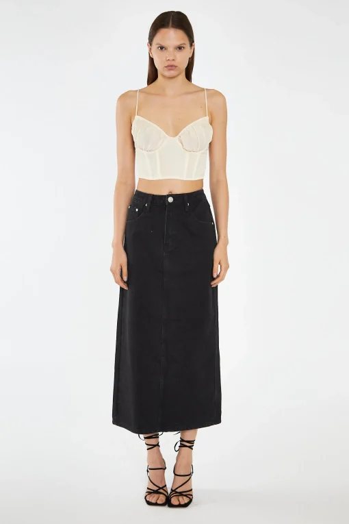 Glamorous Workwear|Maxi Skirts|Washed Black Straight-Fit Maxi-Skirt -