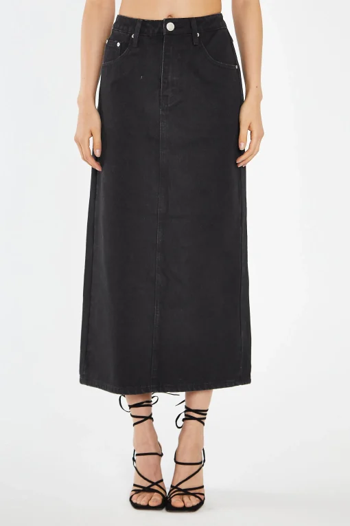 Glamorous Workwear|Maxi Skirts|Washed Black Straight-Fit Maxi-Skirt -
