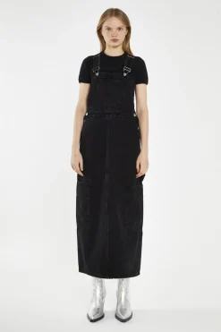 Glamorous Day Dresses|Midi & Midaxi Dresses|Washed-Black Denim Dungaree Midi-Dress -